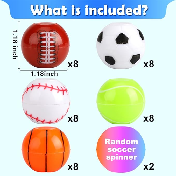 42 Pack Sport Party Favors, Mini Fidget Spinner Sport Ball Toys for Kids Fidget Toys Soccer Baseball for Kids 6-8 8-12 Goodie Bag Stuffers Christmas Birthday Gifts Treasure Box Classroom Prizes