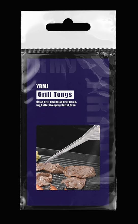 Stainless Steel Grill Tongs, 2-Pack Non-Slip Serrated for BBQ & Camping | 2-pack stainless steel grill tongs, non-slip serrated tips, self-standing BBQ, salad, camping, oven, easy & convenient use