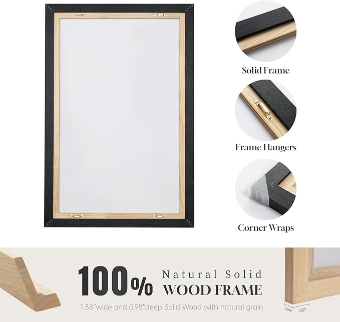 Large Framed Neutral Abstract Wall Art for Living Room, 3 Piece Modern Canvas Prints Paintings Artwork for Walls, Minimalist Beige Abstract Horizon Pictures for Hallway, Office Wall Decor 24x36 In