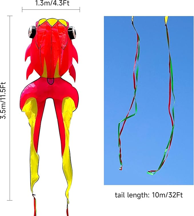 43ft Large Kites for Adults,3D Goldfish Frameless Soft Umbrella Giant Flying Kites,Easy to Fly with 330Ft Kite String in Beach and Amusement Parks-Ages 12+