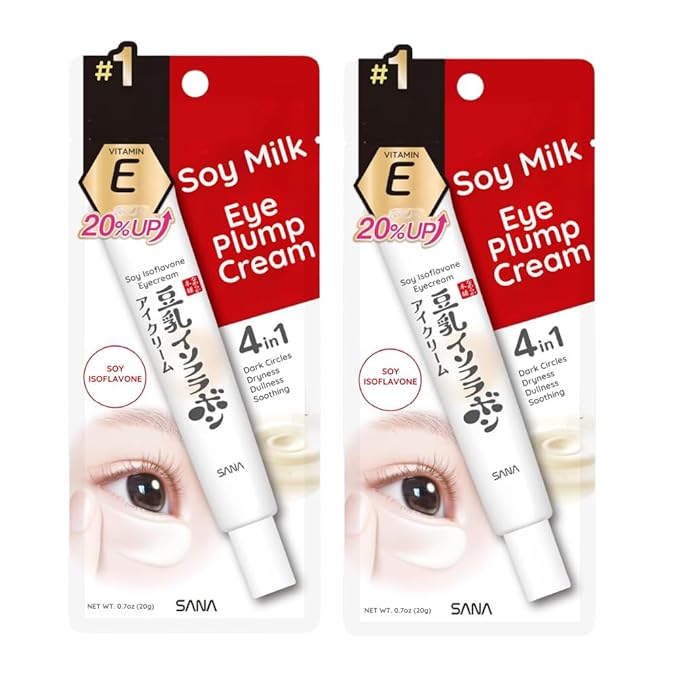 Sana Nameraka Honpo Soy Milk Isoflavone Eye Plump Cream, 0.7oz (20g), Set of 2 Value Pack, Hydrating Eye Moisturizer, Made in Japan