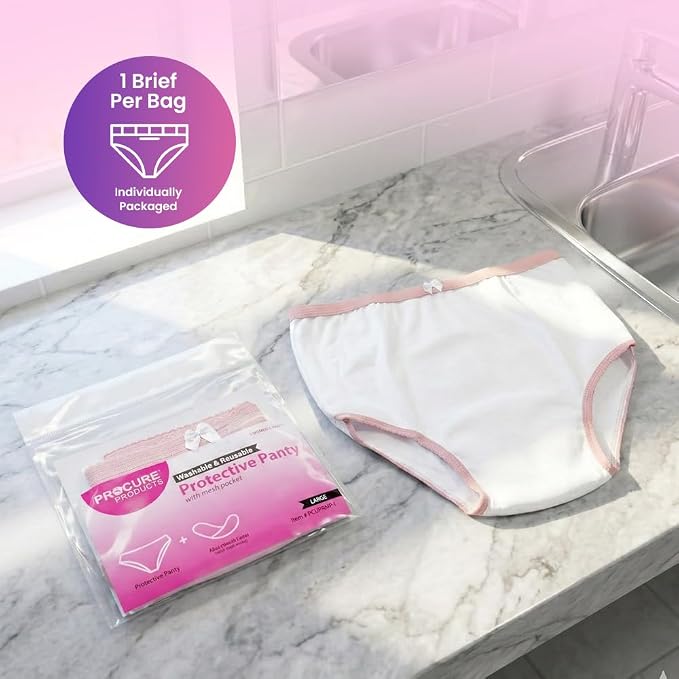 ProCure Women’s Protective Panty - Washable & Reusable Incontinence Underwear, Small (35-38 in Hip), Cotton Panty with Liner Pocket - 1 Each