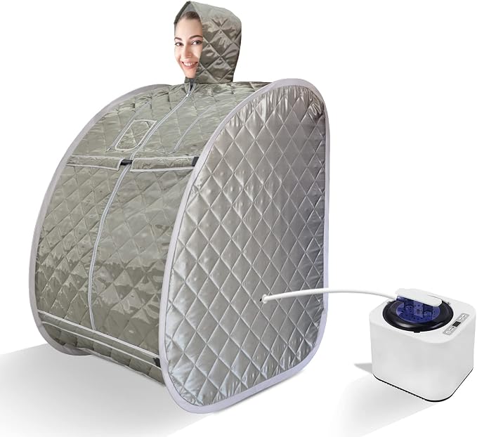 Smartmak Full Body Home Steam Sauna Kit, Foldable Lightweight Personal Portable Spa Saunas, 2L&1000W Steam Generator with Protection & Remote Control, Two Person Avalible for Relaxation-Dark Grey
