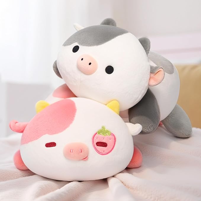 Cute Strawberry Cow Plush Pillow, Kawaii Plushies Strawberry Cow Stuffed Animals, Squishy Plushies, Cuddle Plush Pillow for Kids & Girls (13 Inch)