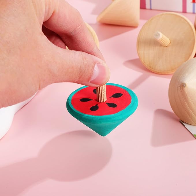 NUOBESTY 12Pcs Wood Spinning Tops, DIY Blank Painting Gyroscope Toy for Kids Art Crafts, Unfinished Hand Painted Spin Top Bulk for Classroom, Party Favors, Kindergarten Education