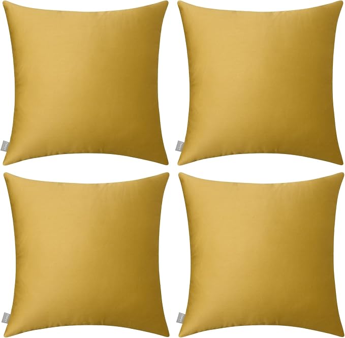 Thmyo 4-Pack 100% Cotton Comfortable Solid Decorative Throw Pillow Case Square Cushion Cover Sublimation Blank Pillow Covers DIY Throw Pillowcase for Sofa Couch(20x20 inch/ 50x50cm, Mustard Yellow)