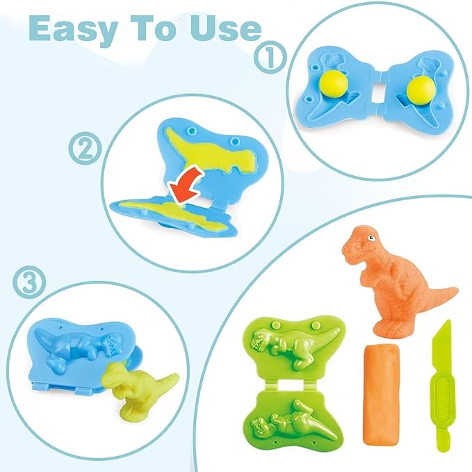 Unleash Creativity with 12 Unique Dino and Animal Molds Dough Toys Dough Accessories Set Whit 10 .Ideal as a Gift for Kids Aged 3-4-8 Years