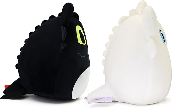 Black Dragon Plush, 8-Inch Soft Stuffed Animal Toy, Round Kawaii Plushie, Fantasy Creature Gift for Kids & Fans (White Black)
