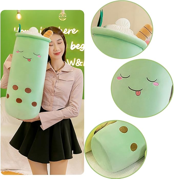 Boba Plush Stuffed Bubble Tea Pillow Soft Adorable Plushies Toys (Green,23.6inches)