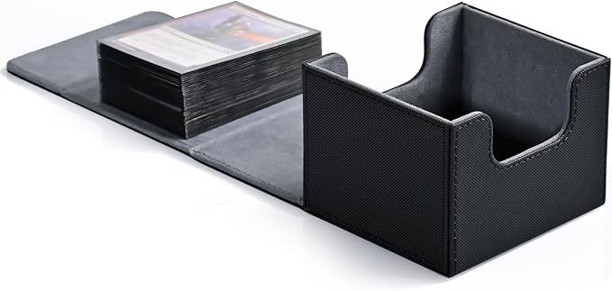 ZLCA Card Deck Box with 2 Dividers for MTG Cards, Large Horizontal Card Storage Box Fits 150+ Single Sleeved Cards, PU Leather Commander Deck Box for TCG CCG (Black)