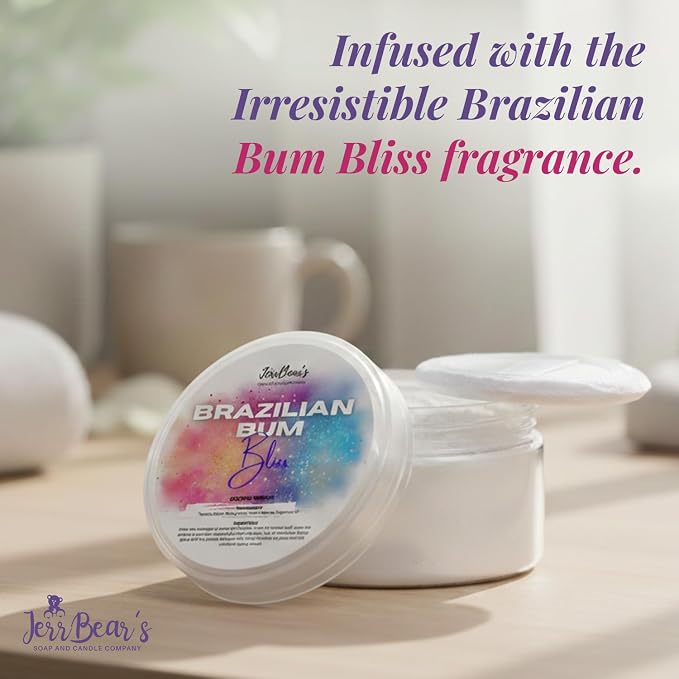 Brazilian Bum Bliss Dusting Powder, Talc Free Body Formula for Women, Soft Scented Skin Care, Gentle Powder for Daily Freshness, (4oz Jar) | Talc Free Body Formula, Soft Scented Skin Care, Gentle Powder for Daily Freshness, Includes Puff Application