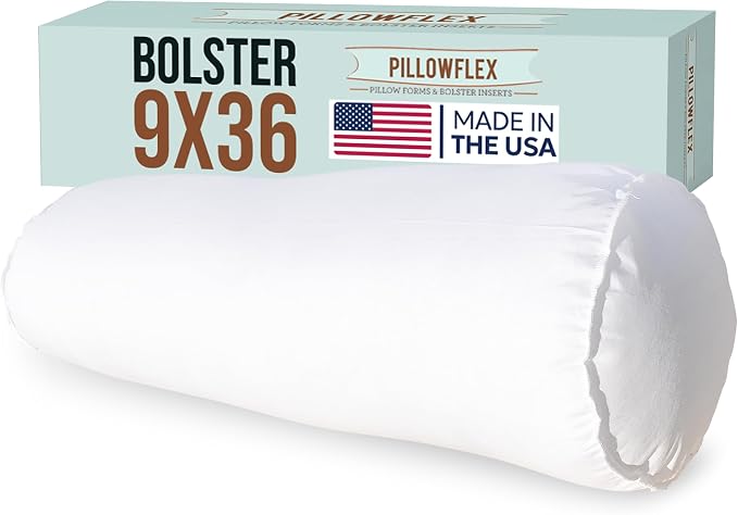 Pillowflex Bolster Pillow (9x36) - Round Roll Pillow Bolster Insert, Plush Polyester-Filled Insert for Decorative Shams, Odorless, Lint and Dust-Free Polyester Filling, No Lumps - (White)