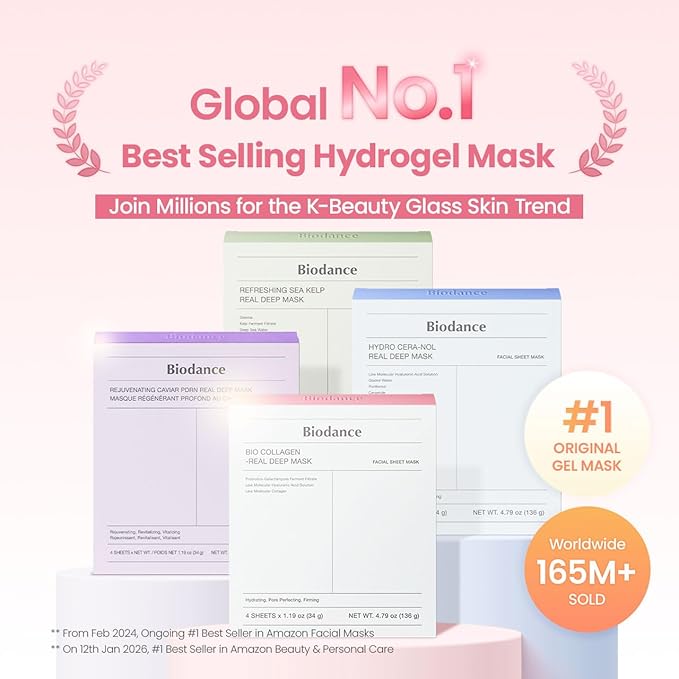 BIODANCE Bio-Collagen Real Deep Mask, Hydrating Overnight Hydrogel Mask, Pore Minimizing, Elasticity, Plumping Improvement, Korean Skin Care, Valentines Day Gifts for Her | 1.19oz(34g) x 4ea
