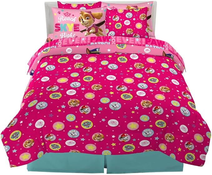 Paw Patrol Girl Skye Kids Bedding Super Soft & Cozy Reverisble Microfiber Comforter and Sheet Set with Sham, 7 Piece Queen Size, (Officially Licensed Product) By Franco