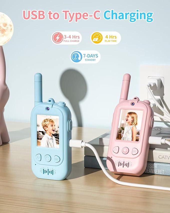 Video Walkie Talkies, Kids Reliable Communication Toys with Screen, Video Walkie Talkies for Kids with Voice Changer, Easy Walkie Talkie Toys Gifts for Home Outdoor Use Ages 3-12 (Pink)