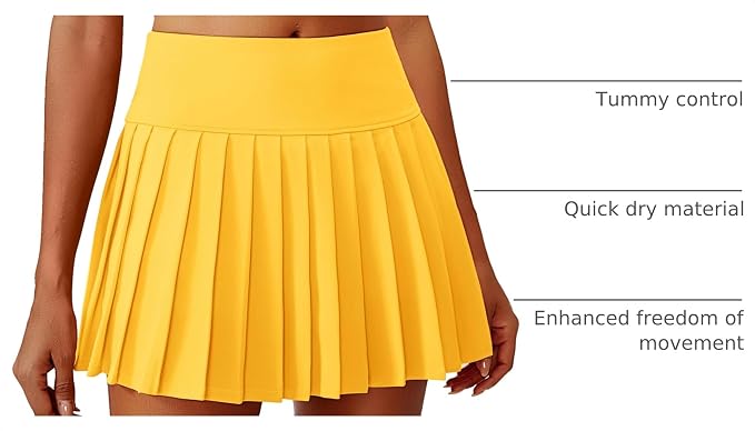 PINSPARK Pleated Tennis Skirts Mini Athletic Golf Skorts with Pocket | 14", High Waist, Lightweight, Quick Dry, Stretchy, Inner Shorts, Sun Protection, Pickleball, Casual, for Women