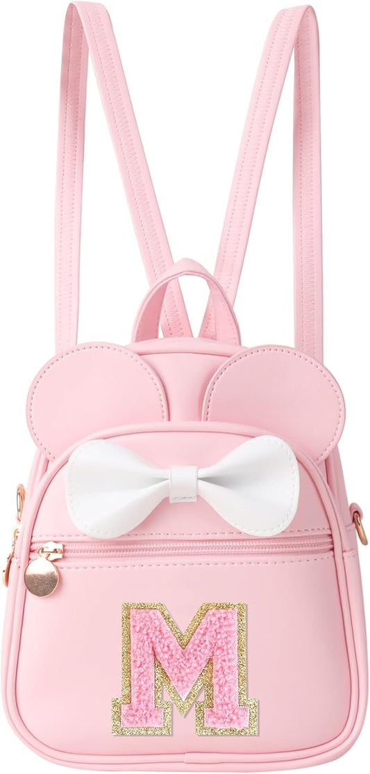 Personalized Toddler Backpack for Girls 3–10, Cute Mini Bowknot Mouse-Ear Toddler Bookbag Crossbody Purse, Small Daypack Wallet Set, Initial Birthday Gift, Trendy Little Kids/Teen Bag(Pink,M)