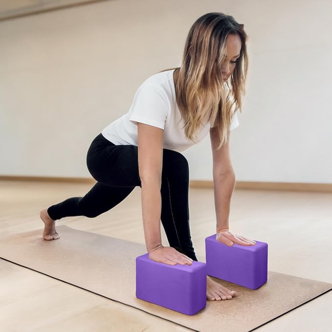 Yoga Blocks 2 Pack, Premium Yoga Brick Foam Blocks to Improve Strength, Flexibility & Balance, Light Weight - Safe and Stable Support for Yoga, Pilates, Meditation & Stretching