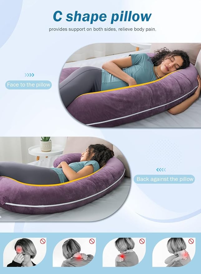 INSEN Pregnancy Pillow,Maternity Body Pillow with Velvet Cover,C Shaped Body Pillow for Sleeping, Purple