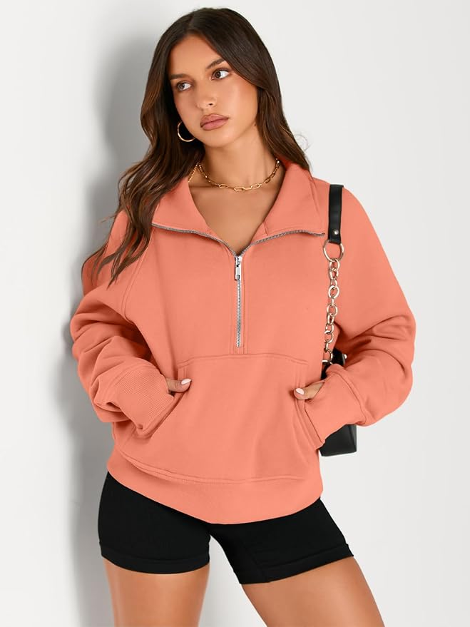 AUTOMET Womens Sweatshirts Half Zip Fleece Pullover Fall Outfits | Fall Fashion Clothes 2026,Cropped Sweatshirts,Cute Y2k Tops,Quarter Zipper Sweater,Winter Loungwear Outfits