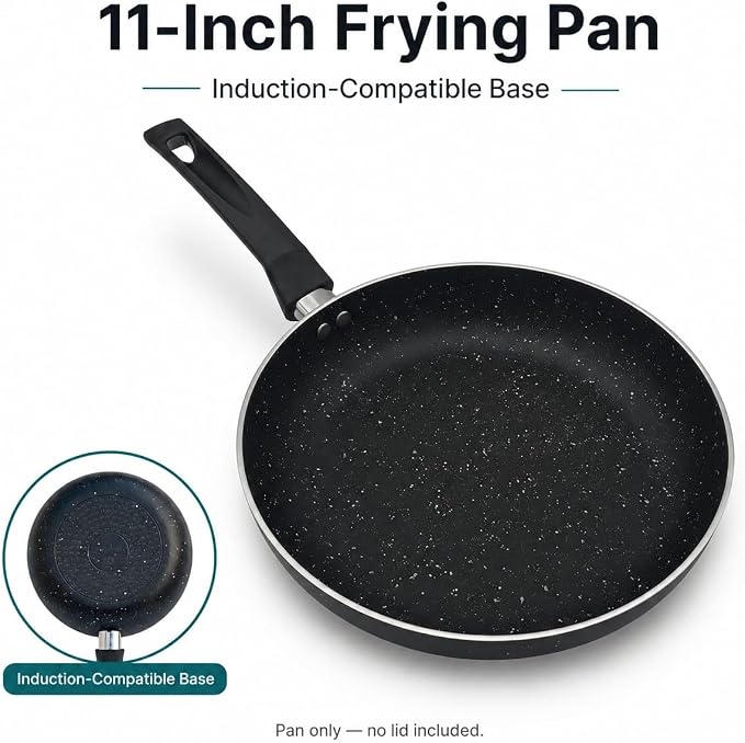 11-Inch Nonstick Frying Pan Skillet, Aluminum Omelet Pan for Eggs, Sauteing and Everyday Cooking, Induction Compatible Cookware for Gas, Electric and Ceramic