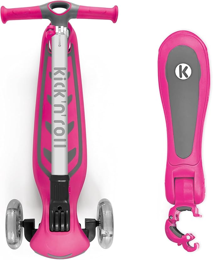 Kicknroll 3-Wheel Scooter for Kids Ages 3-12 with Light-Up Wheels, Folding Design, Adjustable Height, Extra Wide Deck (110 lbs Max)