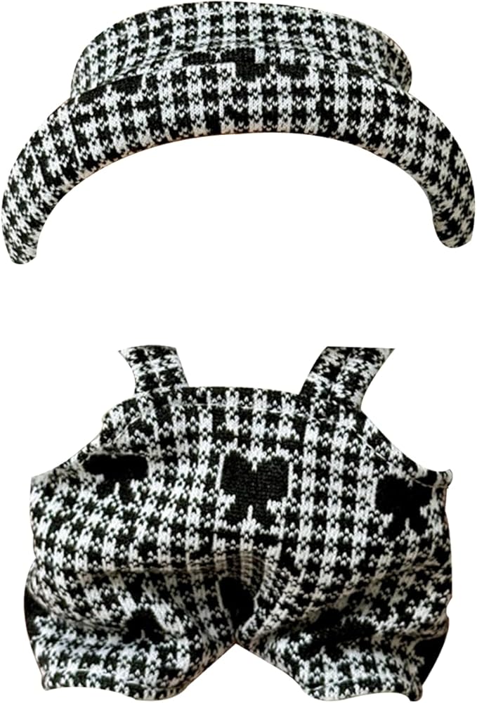 Clohtes for labubu Dolls (15cm & 17cm Monster Keychain-Macaron/Have a seat/Energy). British Style Clothing for labubu Outfits.(Shepherd Check Overalls)