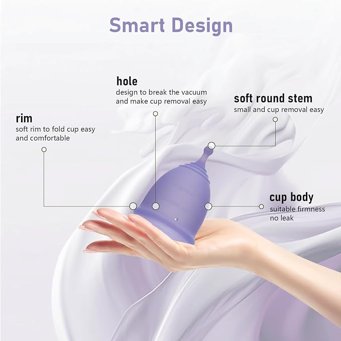 Soft Menstrual Cup - Medical Grade Silicone Reusable Period Cup - BPA Free Comfortable Flexible Menstrual Cup Wear for 12 Hours (Violet, Samll)