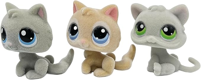 3pcs/Set Custom Flocked Pet Shop Toys Short Hair Cat Kitten Collie Great Dane Cocker Spaniel Dachshund Puppy Dog OOAK Compatible with LPS (#47 and #66 and #88)