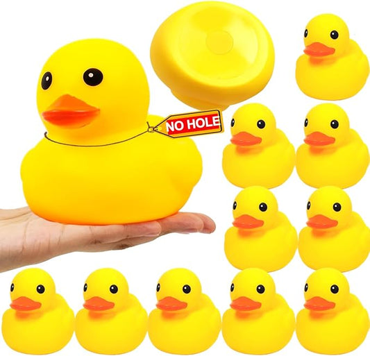 4.3 Inch 10 Pcs Kalafona Rubber Bathtub Duck/Duckie Waterproof No 'Bebe' No Hole Funny Bath Swimming Pool Toy Without Hole for Kids Birthday Party Favor Home Decor
