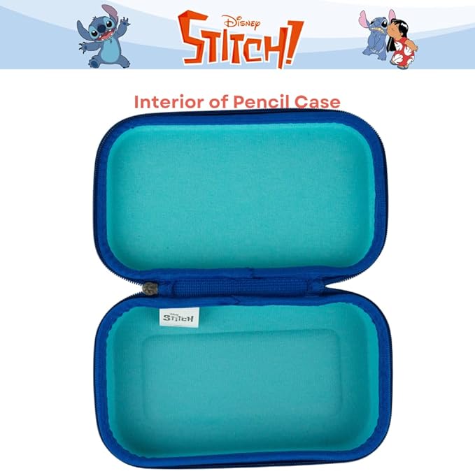 Innovative Designs Disney Stitch Pencil Case Set with Stickers and Gel Pens for Kids, Molded with Zip Closure, Blue