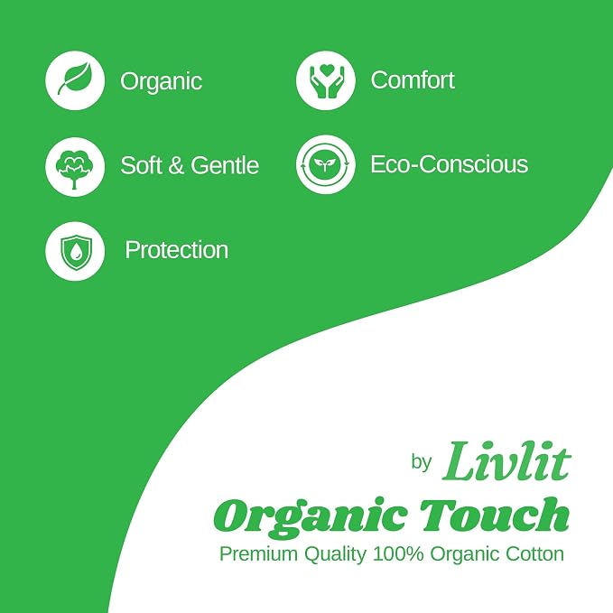 Livlit Regular Size Ultra Thin Sanitary Pads, 100% Organic Cotton from Texas, Powerful Leak Protection, Unscented, Chlorine Free and Absorbency of Feminine Periods, Pads for Women (36 Count)