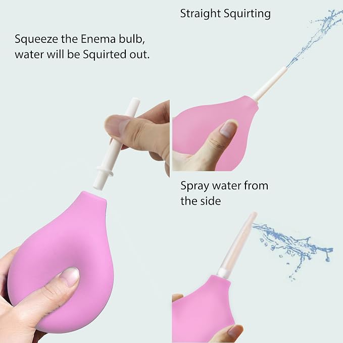 TopQuaFocus 8oz Enema Bulb Kit Anal and Vaginal Douche Bulb for Men Flushing System Enemas Silicone Bulb 4 Replaceable Tips (Pink, 224ml)