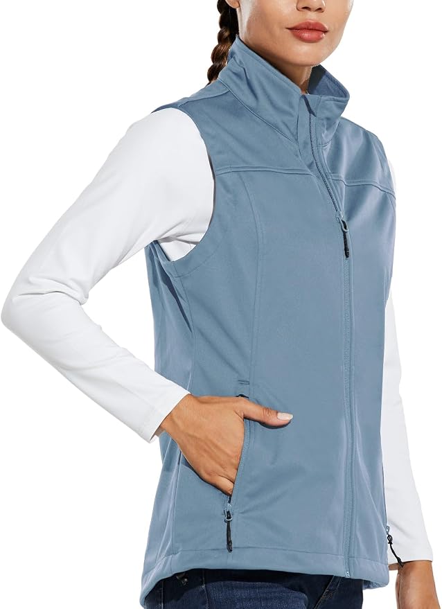 baleaf Women's Lightweight Running Vest Sleeveless Softshell Jacket | Windproof; Breathable; Water Resistant; 2 Zipper Pockets; Stand Collar; Great for Running, Hiking, Camping and Travelling