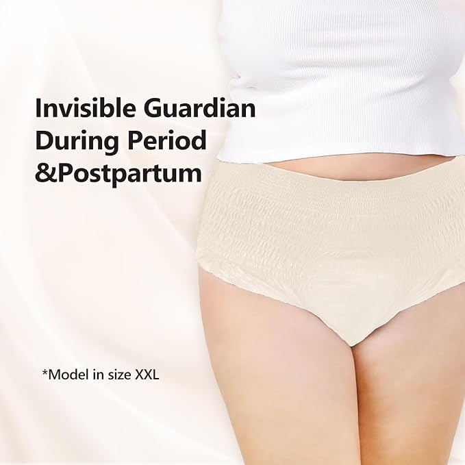 MOLLIS Disposable Period Underwear for Women, Postpartum Panties, Maternity Knickers Heavy Flow Leak Proof, Unscented, Beige, XXLarge, 16 Count