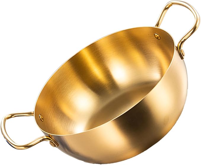 Korea Ramen Pot Stainless Steel Double Handle Noodle Cooking Pot for Induction Cooker (Gold)