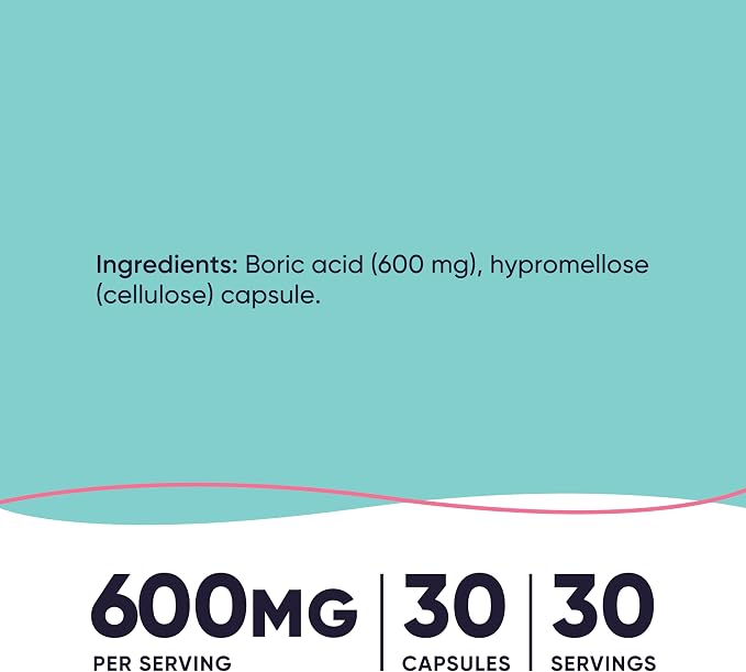 Nutricost Boric Acid 600mg, 30 Capsules, GMO-Free | Vaginal Suppository For Women