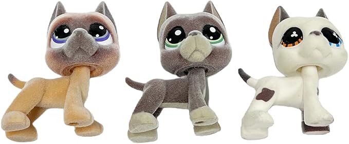 3pcs/Set Custom Flocked Pet Shop Toys Short Hair Cat Kitten Collie Great Dane Cocker Spaniel Dachshund Puppy Dog OOAK Compatible with LPS (#244 and #1519 and #577)