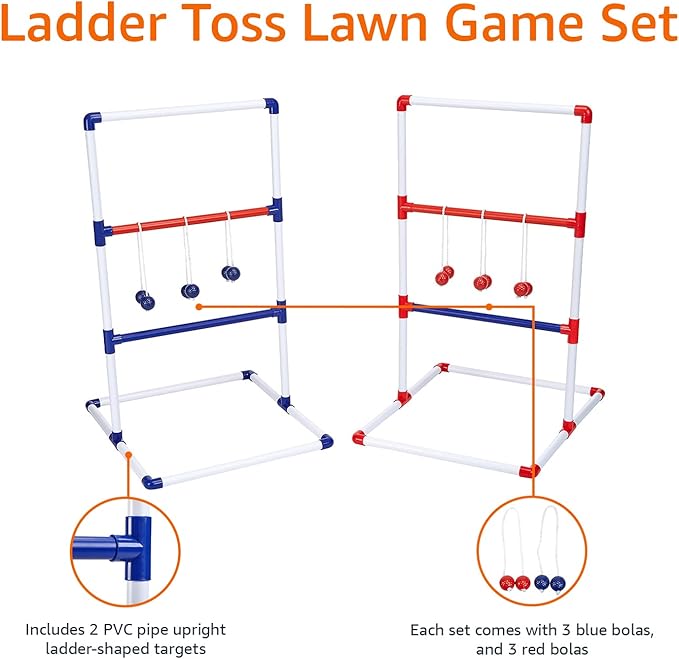 Amazon Basics Portable Ladder Toss Outdoor Game Set with Carrying Case, Simple to Assemble, Red/Blue