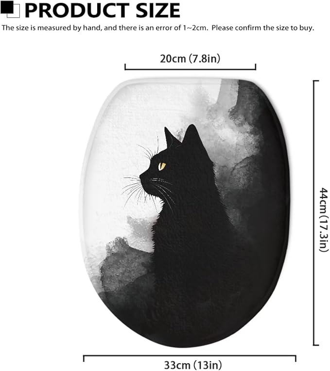 Black Cat Toilet Seat Cover for Bathroom Black Cat Print Toilet Seat Cushion Cover with Elastic Bottom Universal Toilet Tank Cover Replacement Breathable Seat Covers