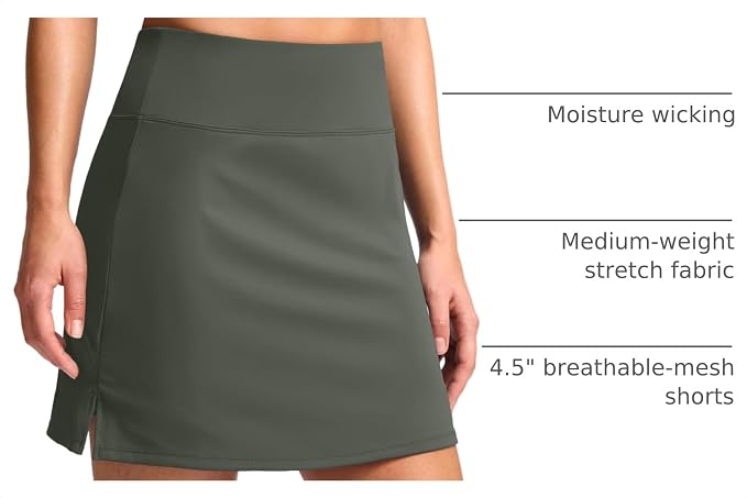 16" Skorts with 2 Pockets | Side Slits, High Waisted, A Line, Casual, Pickleball, Athletic, Golf, Tennis Skirt, for Women