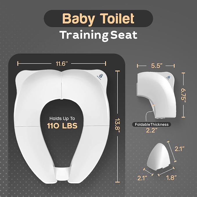 Baby Proof Me Travel Potty Training Seat for Toddlers Boys and Girls – ABS Plastic Foldable, Non-Slip Suction Cups, Fits Round & Oval Toilets, Portable Toilet Seat for Kids, Includes Free Travel Bag