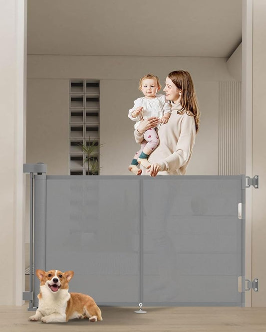 Miumoon 50 inch Retractable Baby Gates 34 inch Tall, Retractable Gate with Reinforced Strip Design to Prevent Crawling Through, Retractable Dog Gate for Stairs, Doorways, Hallways
