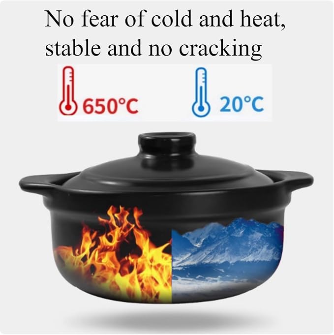 40 oz Ceramic Korean Stone Pot with Lid and Trivet Clay Pot for Cooking | Ceramic Sizzling Hot Pot for Bibimbap Black Korean Cooking Pot for 1-2 People for Kimchi Stew, Hot Pot