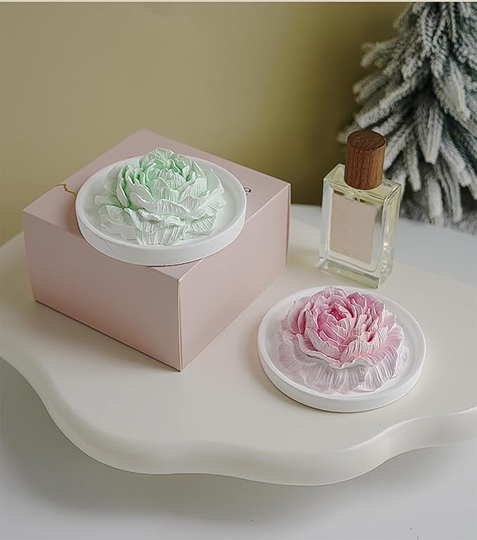 Essential Oil Passive Flower Diffuser with Fragrance -Non-Electric Peony Flower Porcelain Aromatherapy Diffusers for Small Room, Desk Decorative, Bathroom (Green, Sage and sea Salt Scent)