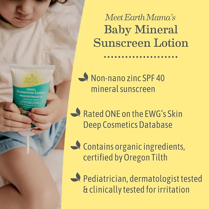 Earth Mama Baby Mineral Sunscreen Lotion & Face Sunscreen Stick Set SPF 40 - Non-Nano Zinc - Broad Spectrum for Babies, Kids & Family - Water Resistant Sun Protection