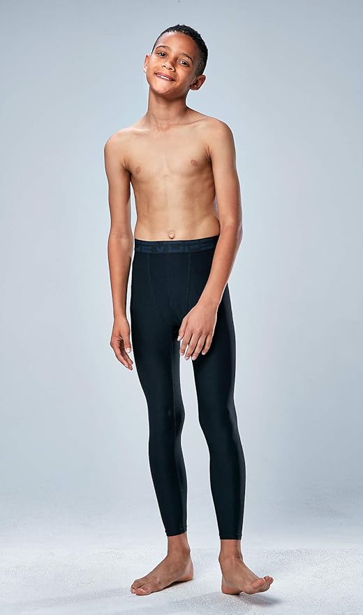 DEVOPS 2 Pack Youth & Boys Thermal Compression Baselayer Sport Tights Fleece Lined Pants & Long Sleeve Top