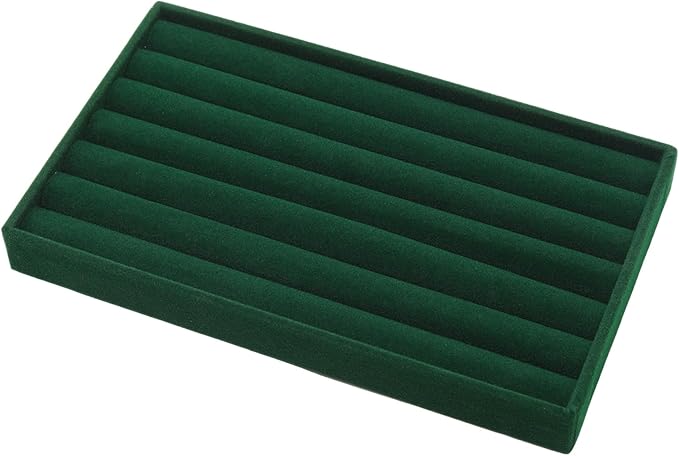 Velvet Jewelry Organizer Tray, Dark Green 8 Rolls | Stackable Jewelry Storage Display Tray for Drawer Dresser Cloest Organizer