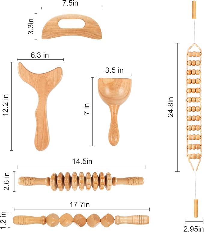 KintKita Wood Therapy Massage Tool 6 in 1,Lymphatic Drainage Massager Maderoterapia Kit Professional Body Cellulite Massager for Body Sculpting,Contouring,Relief Muscle,Anti-Cellulite
