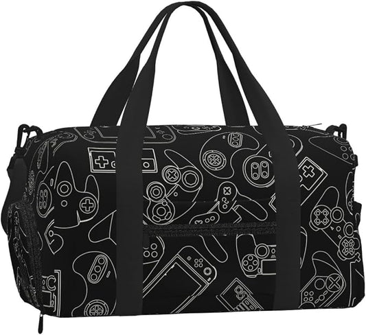 Fiokroo Sports Gym Bag Video Game Controller Background Travel Duffel Bag For Men Women With Shoe Compartment Water Resistant Gym Bag Carry On Duffel Bag For Weekend Traveling Yoga Gym Sports
